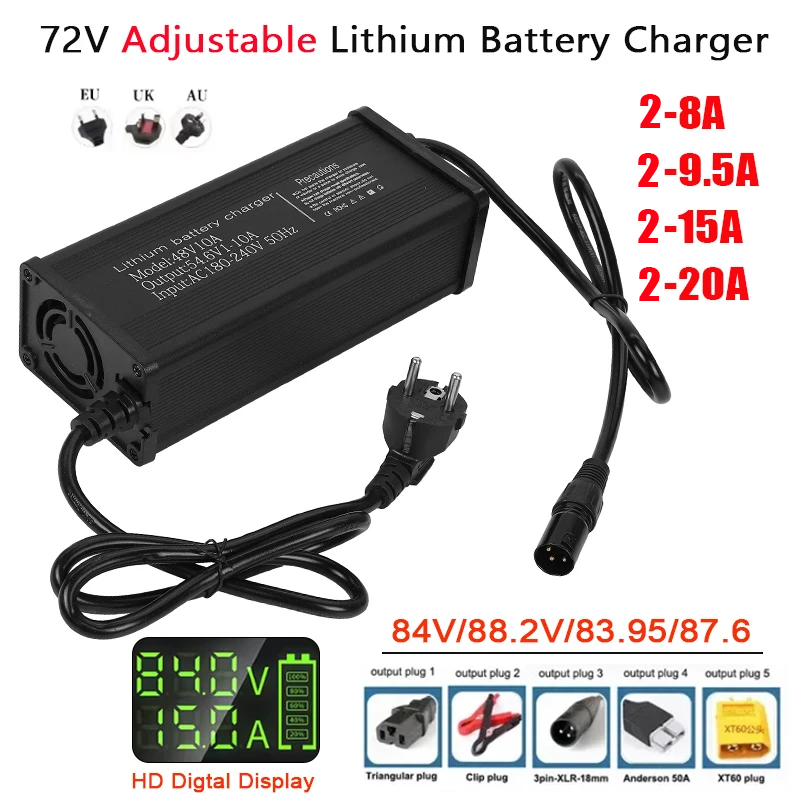 72V 15A Fast Charger - 72V 2-8A 2-9.5A 2-15A 2-20A Ayarlanabilir